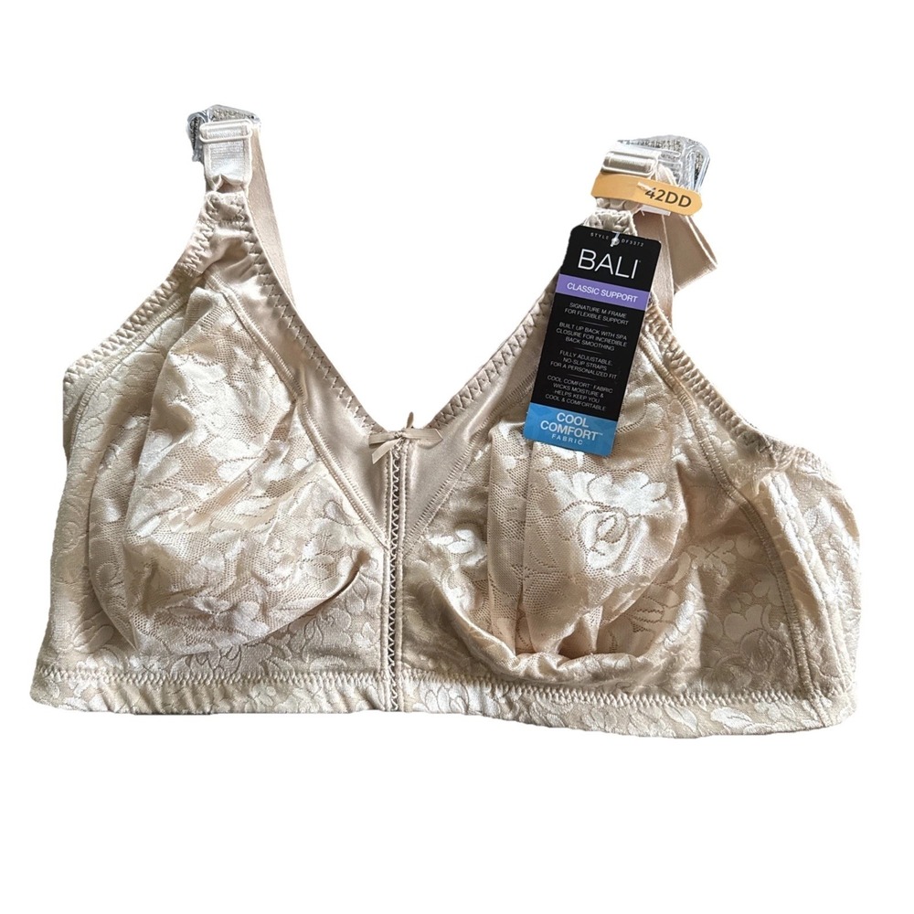Bali Classic Support‎ Front Closure Bra Cool Comfort Fabric 42DD Beige